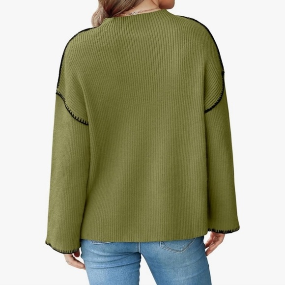 Women's Army Green Oversized Long Sleeve Crewneck Boxy Fit Sweater. Size XL - Picture 3 of 5